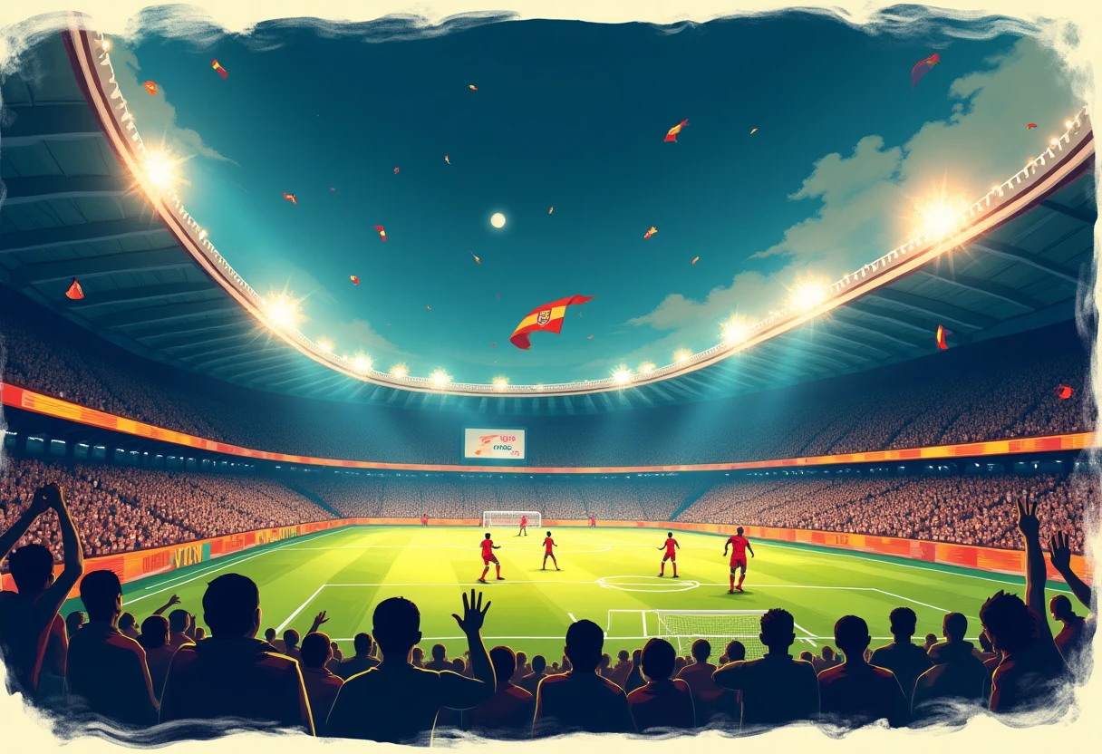 Estádio de futebol vibrante à noite
