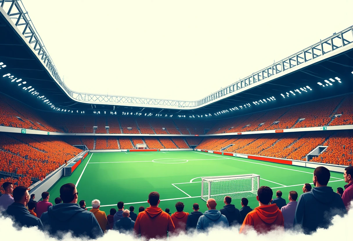 Stadio pieno di tifosi in attesa del calcio d'inizio