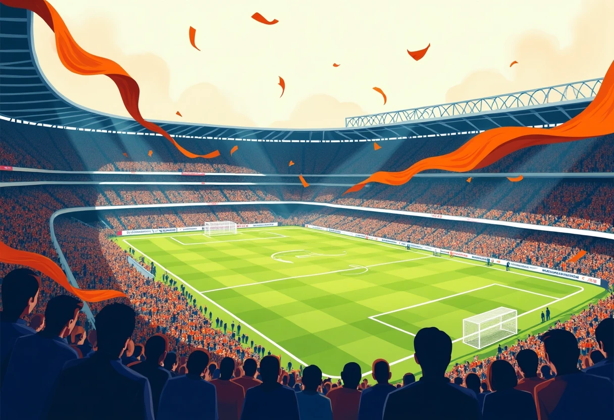 Vue panoramique d'un stade de football en plein match